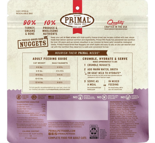 Primal Freeze Dried Nuggets Grain Free Turkey Formula Cat Food
