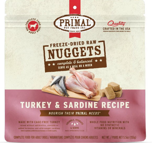 Primal Freeze Dried Nuggets Grain Free Turkey and Sardine Formula Dog Food