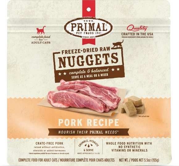 Primal Freeze-Dried Nuggets Grain Free Pork Formula Complete Diet Cat Food