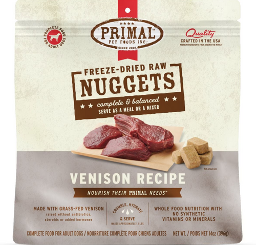 Primal Freeze Dried Nuggets Grain free Venison Formula Complete Diet for Dogs