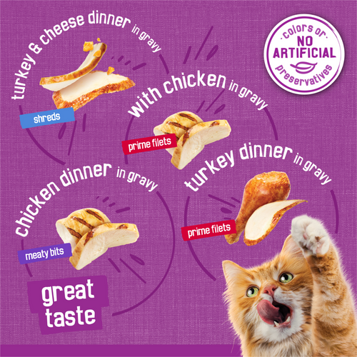 Purina Friskies Gravy Wet Cat Food Variety Pack, Poultry Shreds, Meaty Bits and Prime Filets
