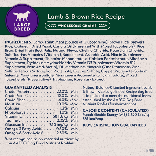 Natural Balance Limited Ingredient Lamb & Brown Rice Large Breed Recipe Dry Dog Food