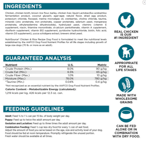 NutriSource Adult Chicken & Rice Canned Dog Food