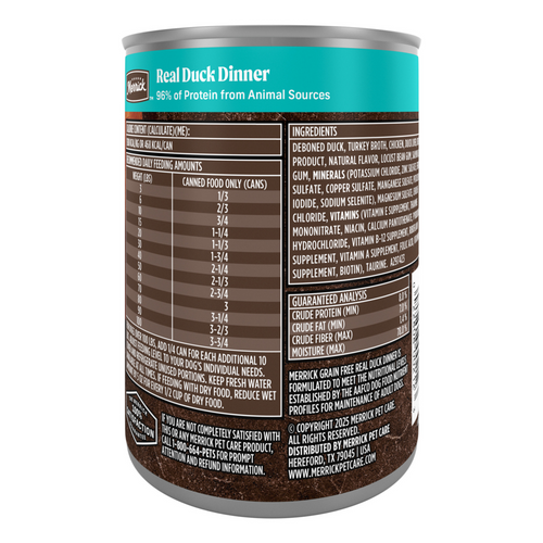 Merrick Grain Free 96% Real Duck Canned Dog Food