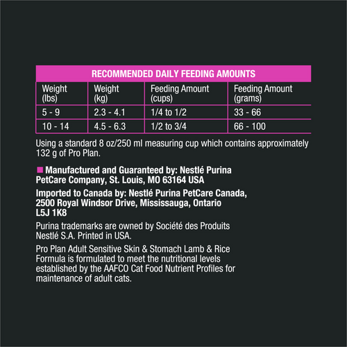 Purina Pro Plan Adult Sensitive Skin & Stomach Lamb & Rice Formula Dry Cat Food