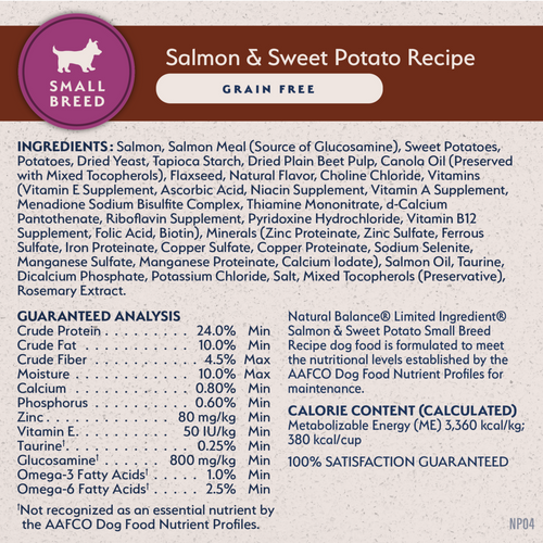 Natural Balance Limited Ingredient Grain Free Salmon & Sweet Potato Small Breed Recipe Dry Dog Food