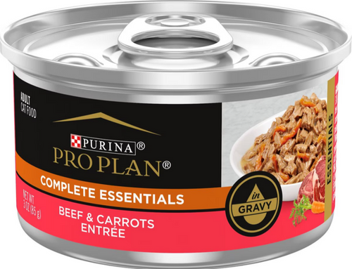 Purina Pro Plan Complete Essentials Adult Beef Entree in Gravy with Carrots Canned Cat Food