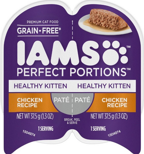 Iams Perfect Portions Healthy Kitten Chicken Pate Wet Cat Food Tray